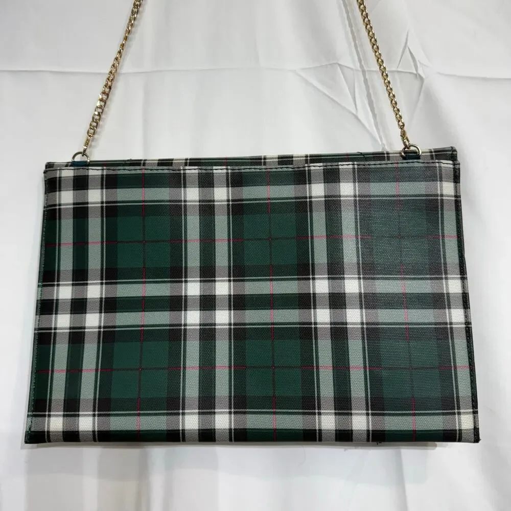 Green Plaid Envelope Clutch Purse